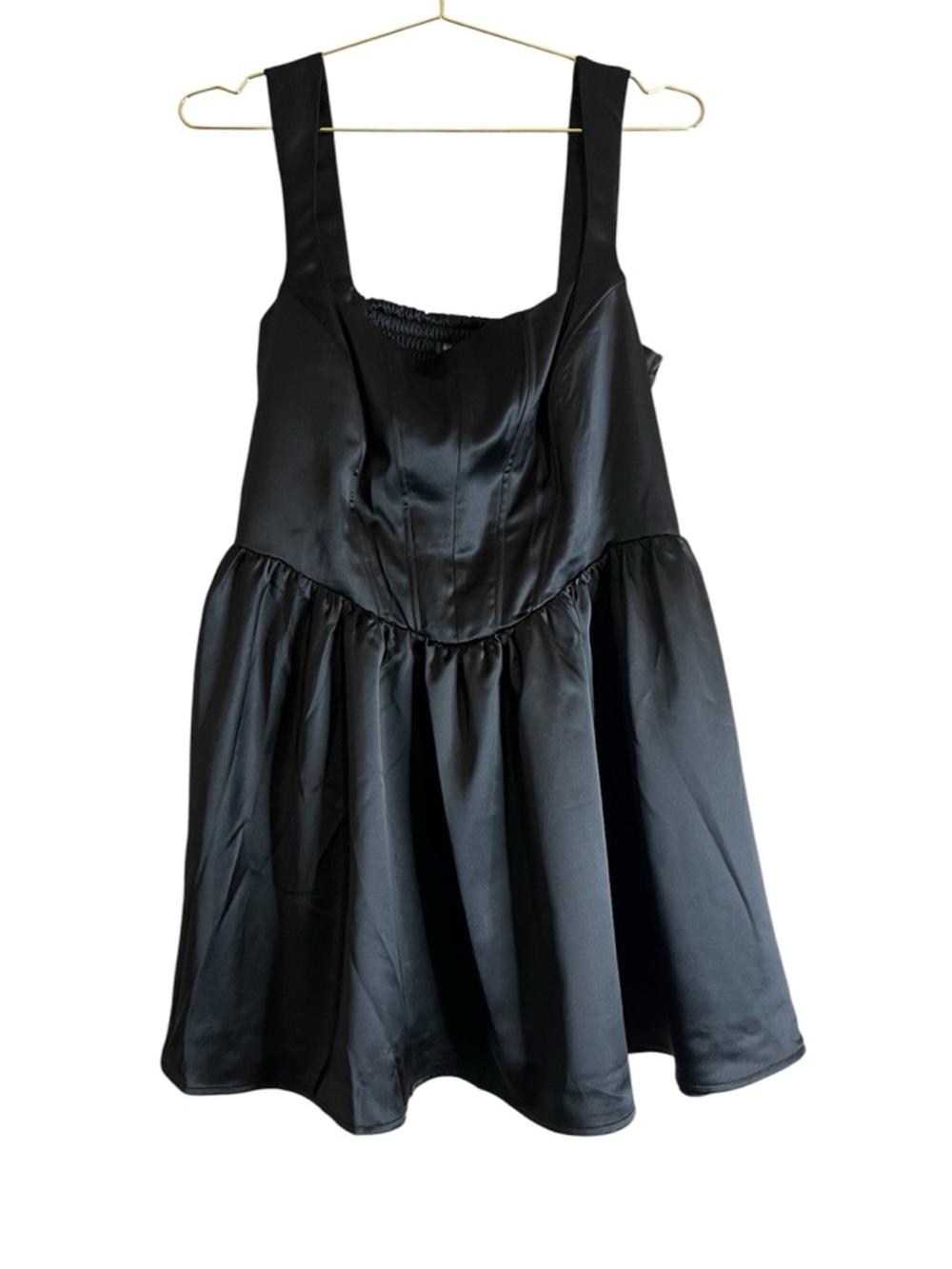 Wild Fable Black Satin Smocked Babydoll Mini Dress NWT Sz XL